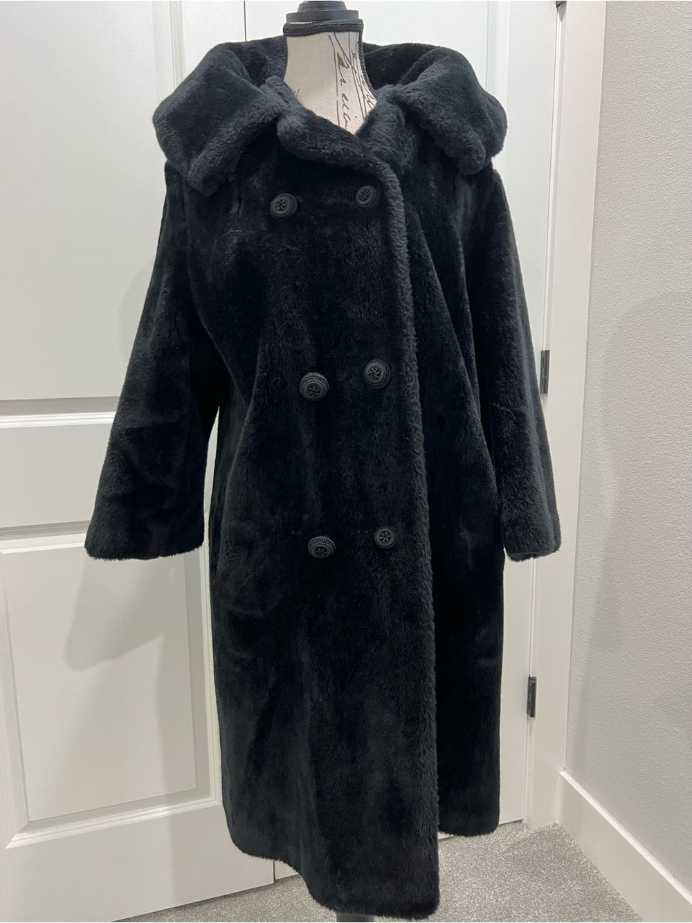 Vintage 1960s Black Faux Fur Swing Coat | ILGWU Union Made